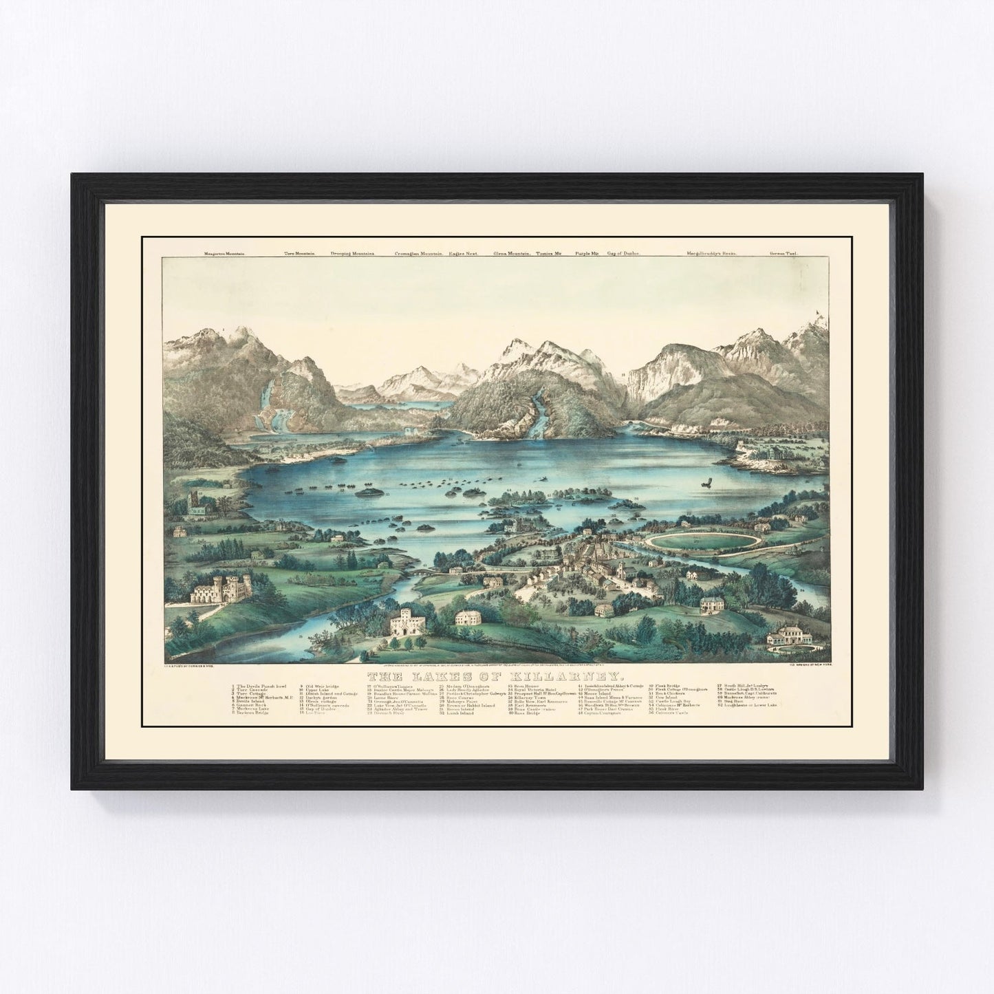 Vintage map of the Lakes of Killarney, County Kerry Ireland, 1867