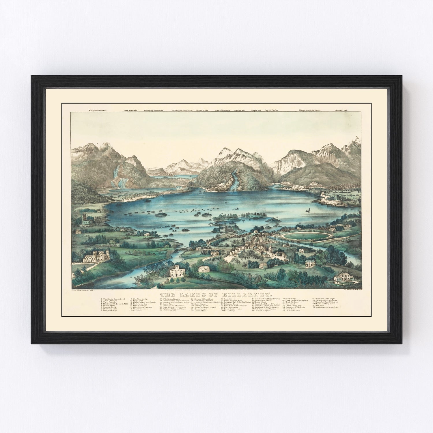 Vintage map of the Lakes of Killarney, County Kerry Ireland, 1867