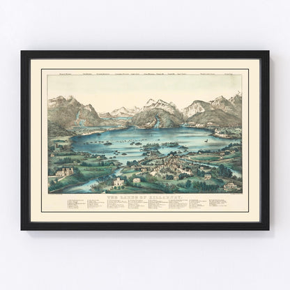Vintage map of the Lakes of Killarney, County Kerry Ireland, 1867