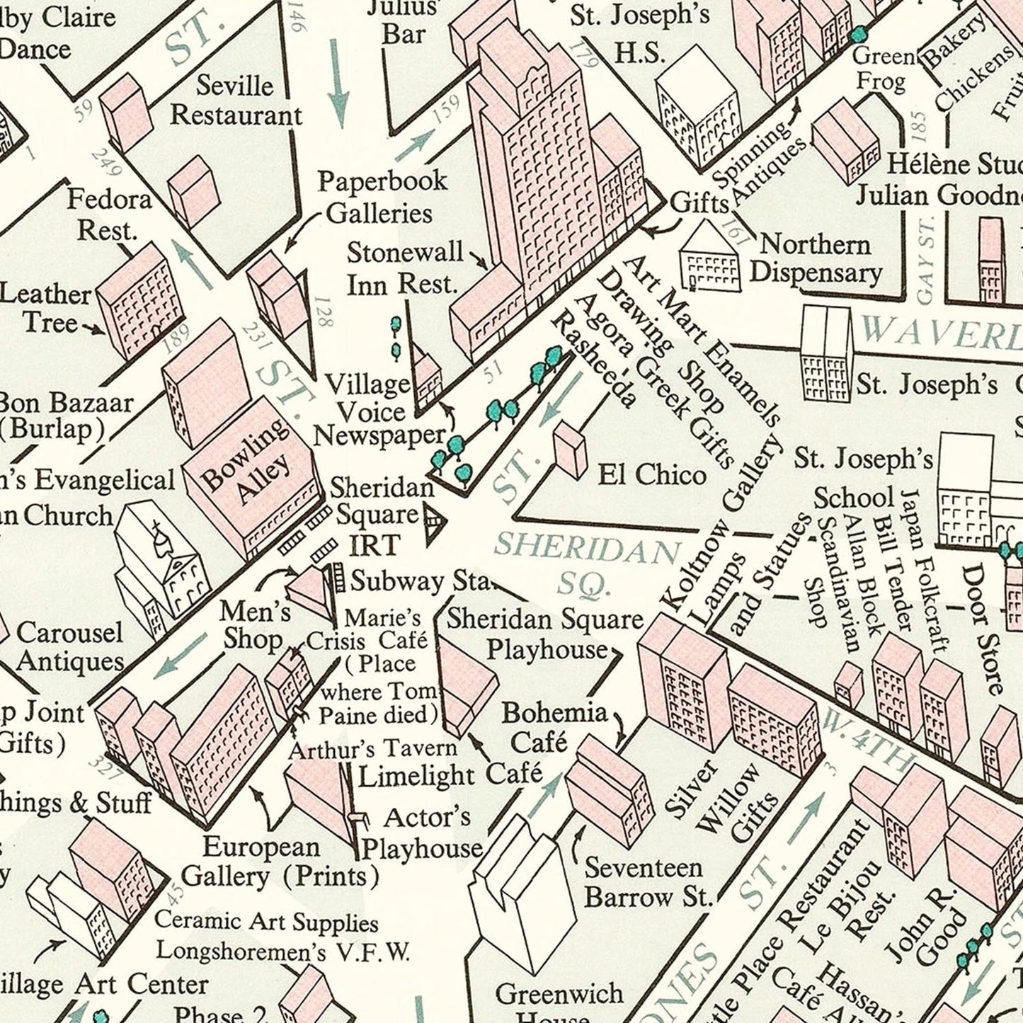 Vintage Greenwich Village, New York City Map, 1960