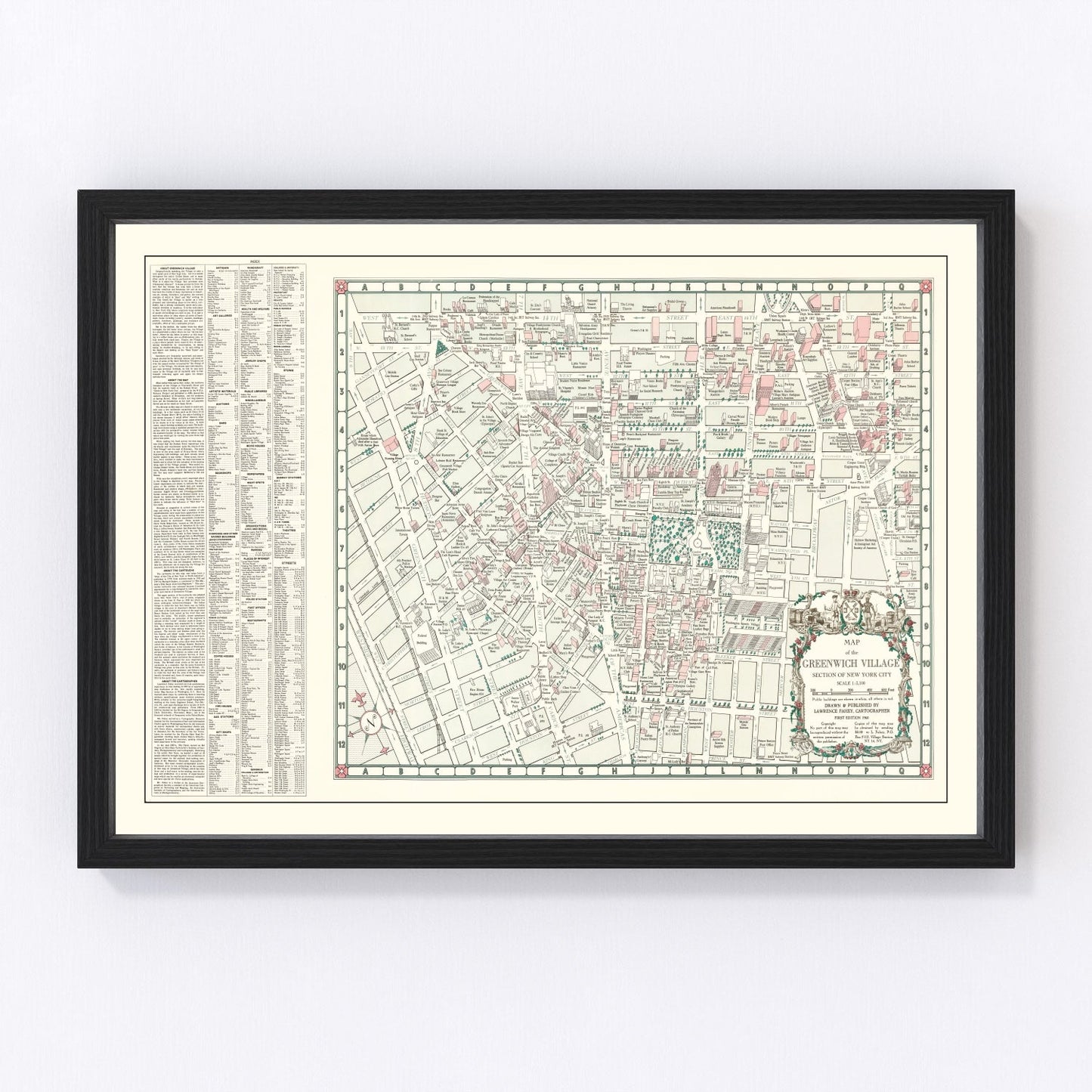 Vintage street map of Greenwich Village, New York City, 1960