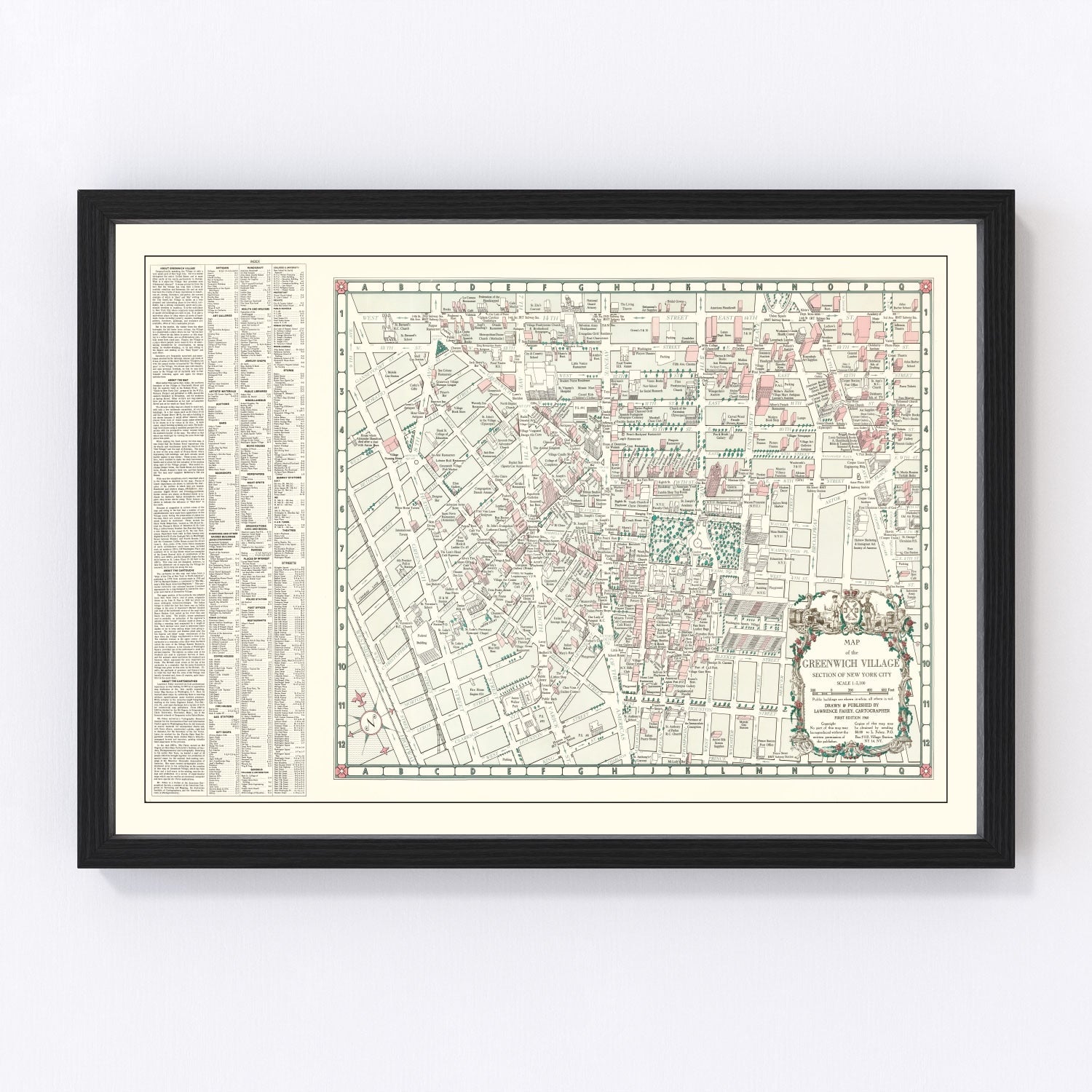 Vintage street map of Greenwich Village, New York City, 1960