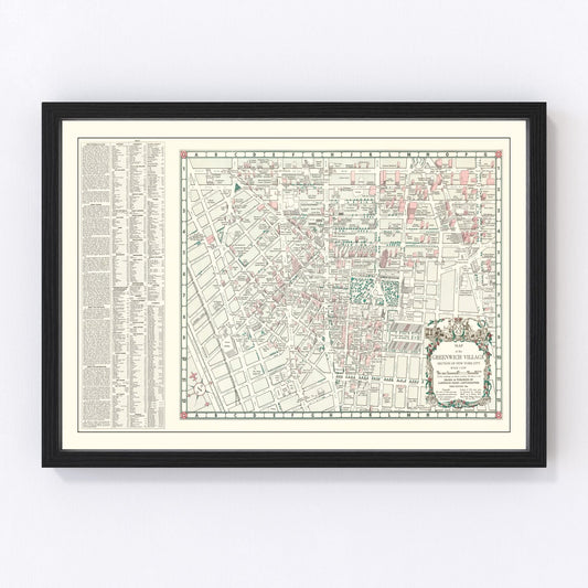 Vintage street map of Greenwich Village, New York City, 1960
