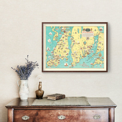 Vintage Map of Rhode Island and Massachusetts, 1933