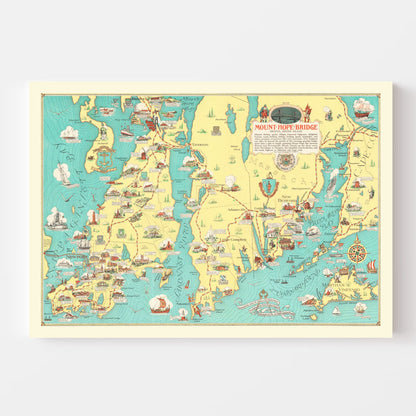 Vintage Map of Rhode Island and Massachusetts, 1933