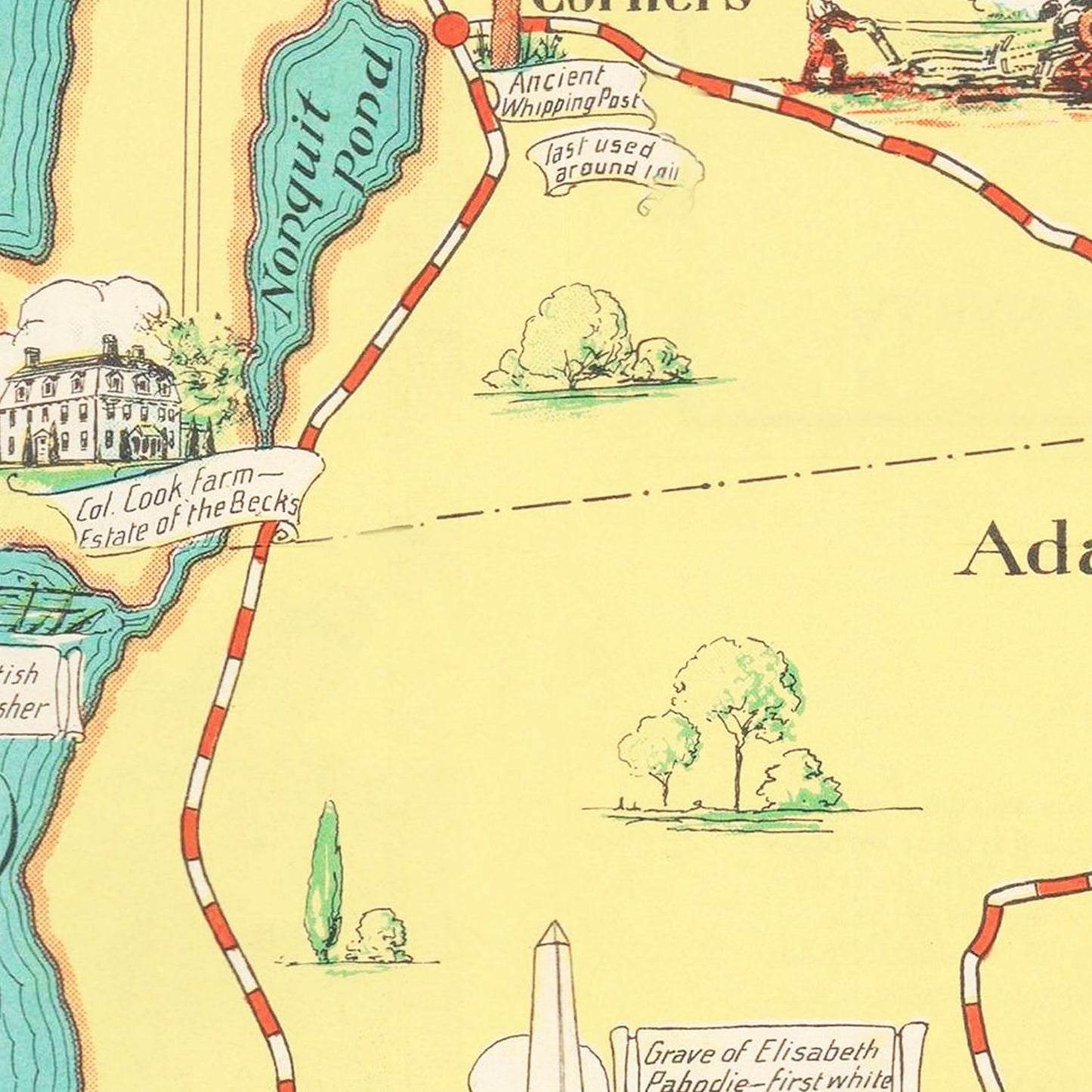 Vintage Map of Rhode Island and Massachusetts, 1933