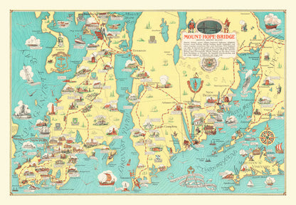 Vintage Map of Rhode Island and Massachusetts, 1933