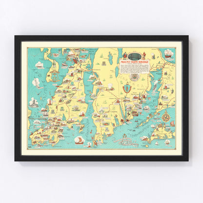 vintage map of Rhode Island and Massachusetts, 1933, coastal New England