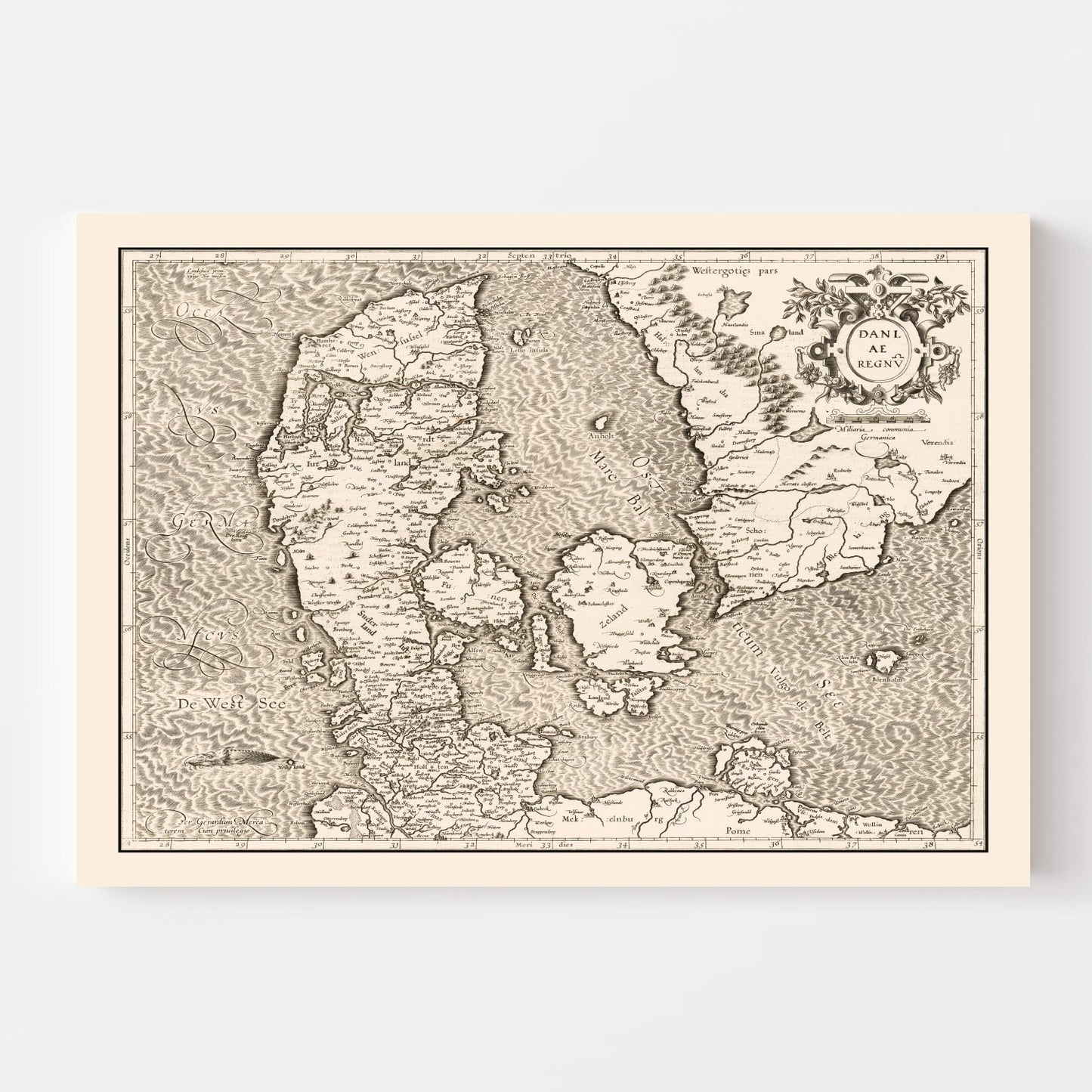 Vintage Map of Denmark, 1595