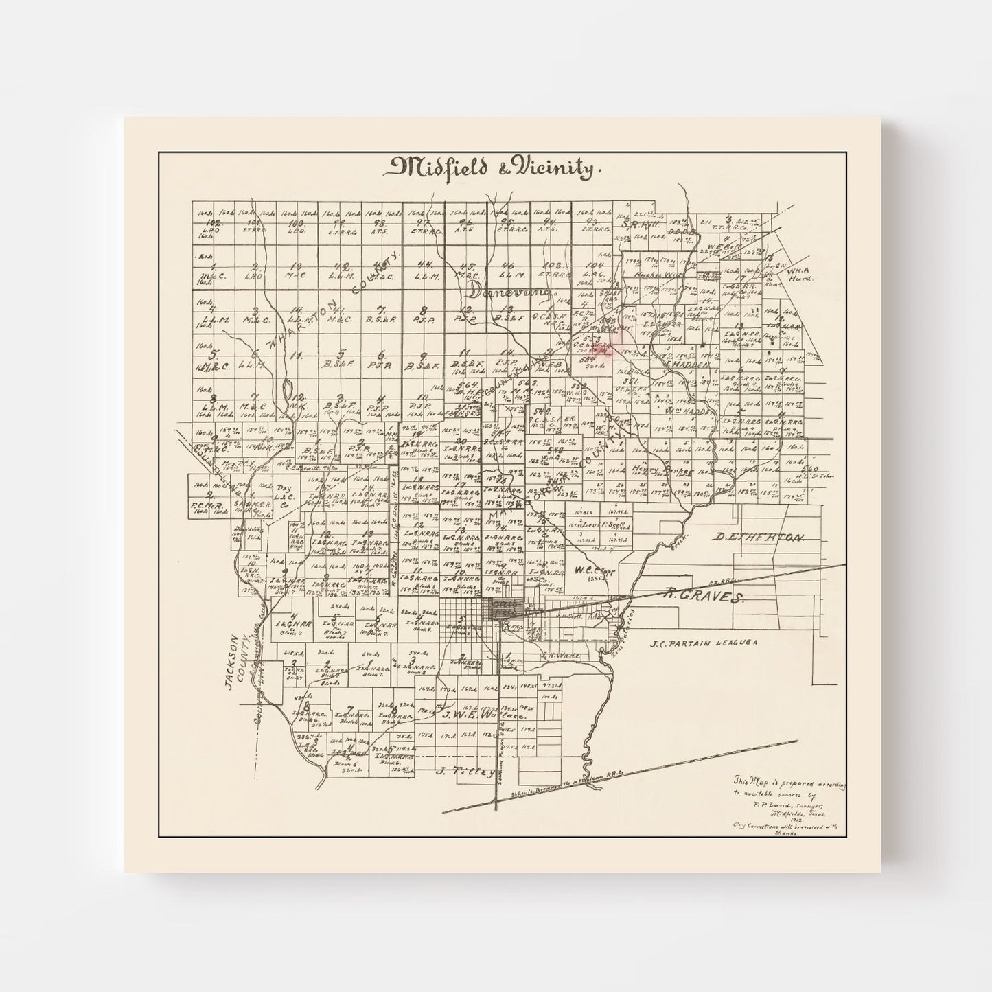 Vintage Map of Midfield, Texas, 1912