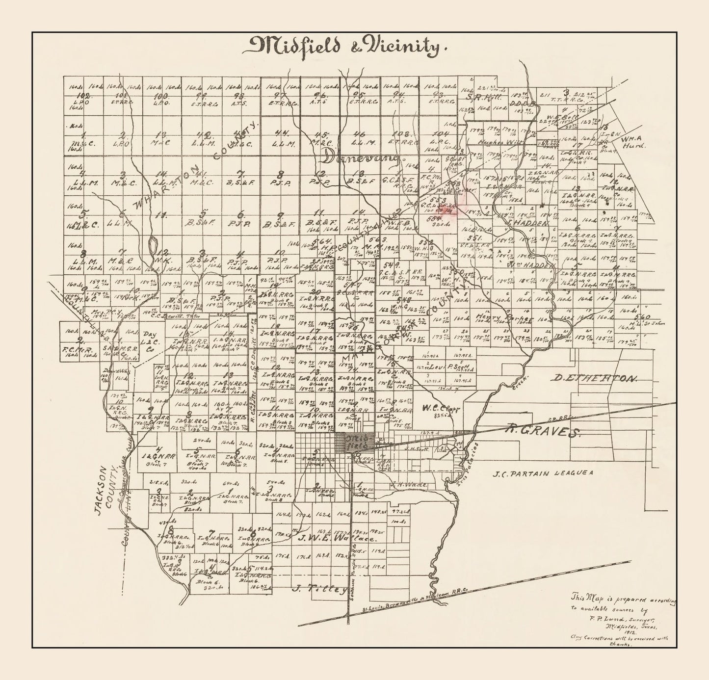 Vintage Map of Midfield, Texas, 1912