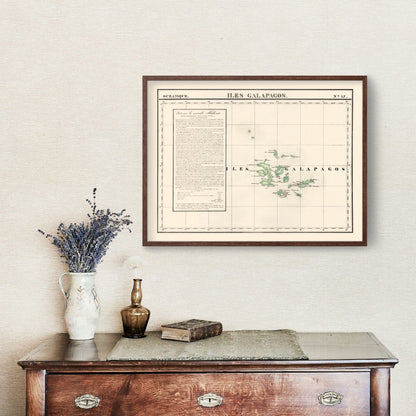 Vintage Galapagos Islands Map, 1827