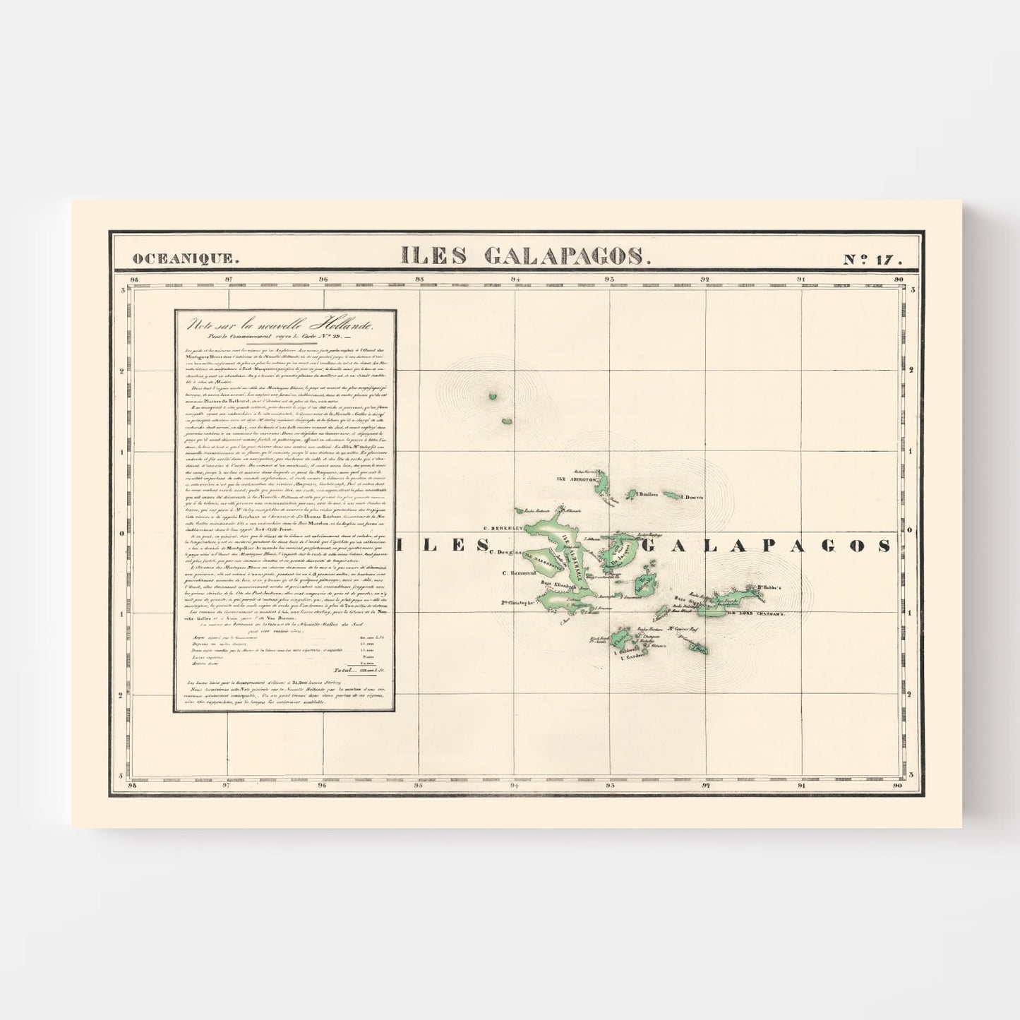Vintage Galapagos Islands Map, 1827