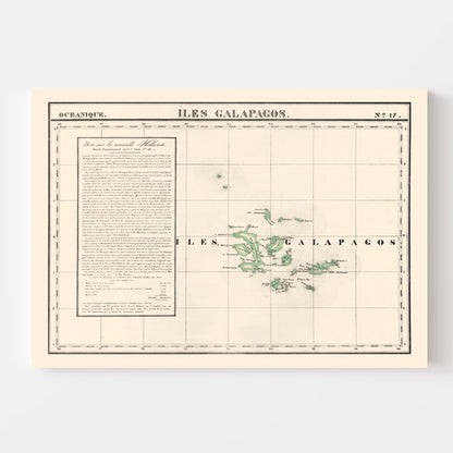 Vintage Galapagos Islands Map, 1827
