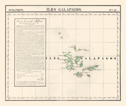 Vintage Galapagos Islands Map, 1827