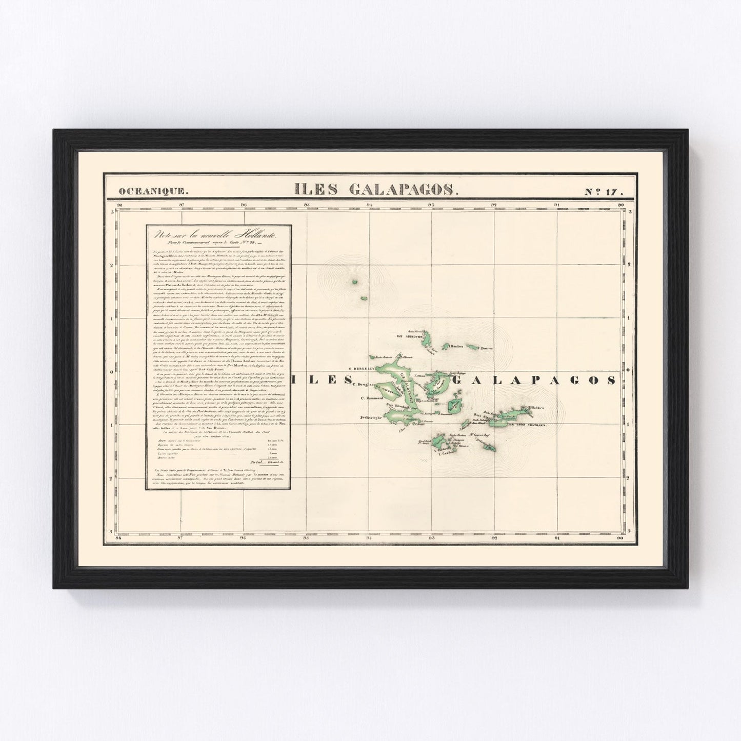 Vintage map of the Galapagos Islands in the Pacific Ocean, 1827