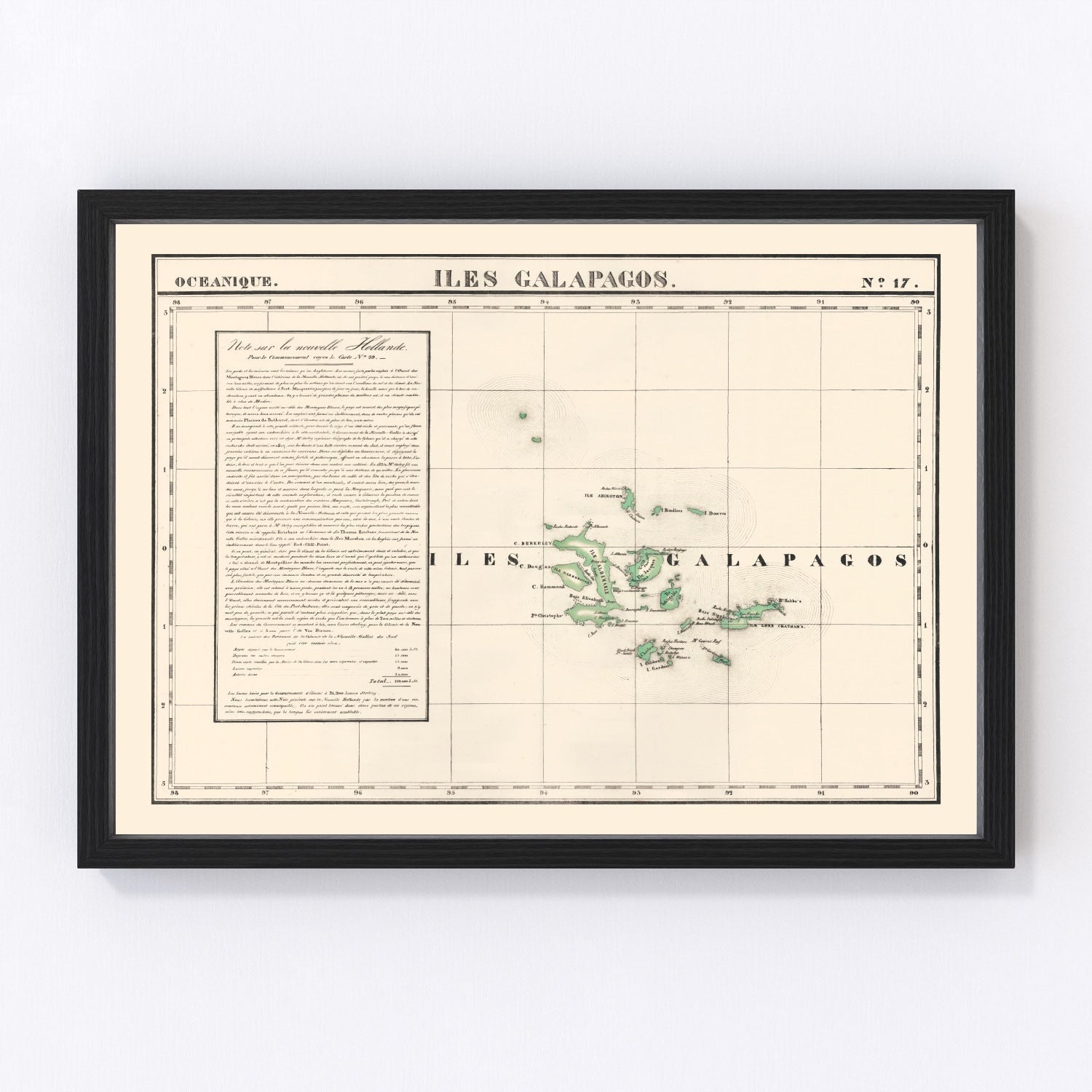 Vintage map of the Galapagos Islands in the Pacific Ocean, 1827