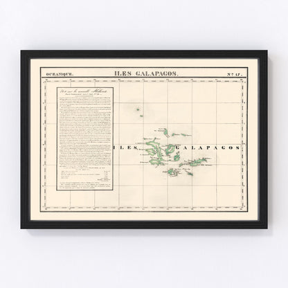 Vintage map of the Galapagos Islands in the Pacific Ocean, 1827