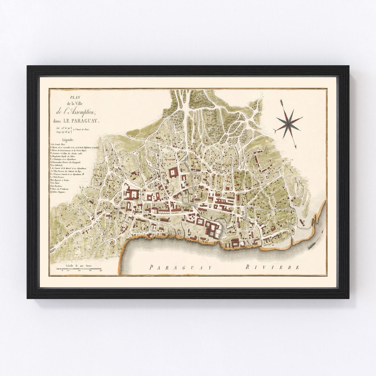 Vintage map of Asuncion, Paraguay colonial capital, 1809