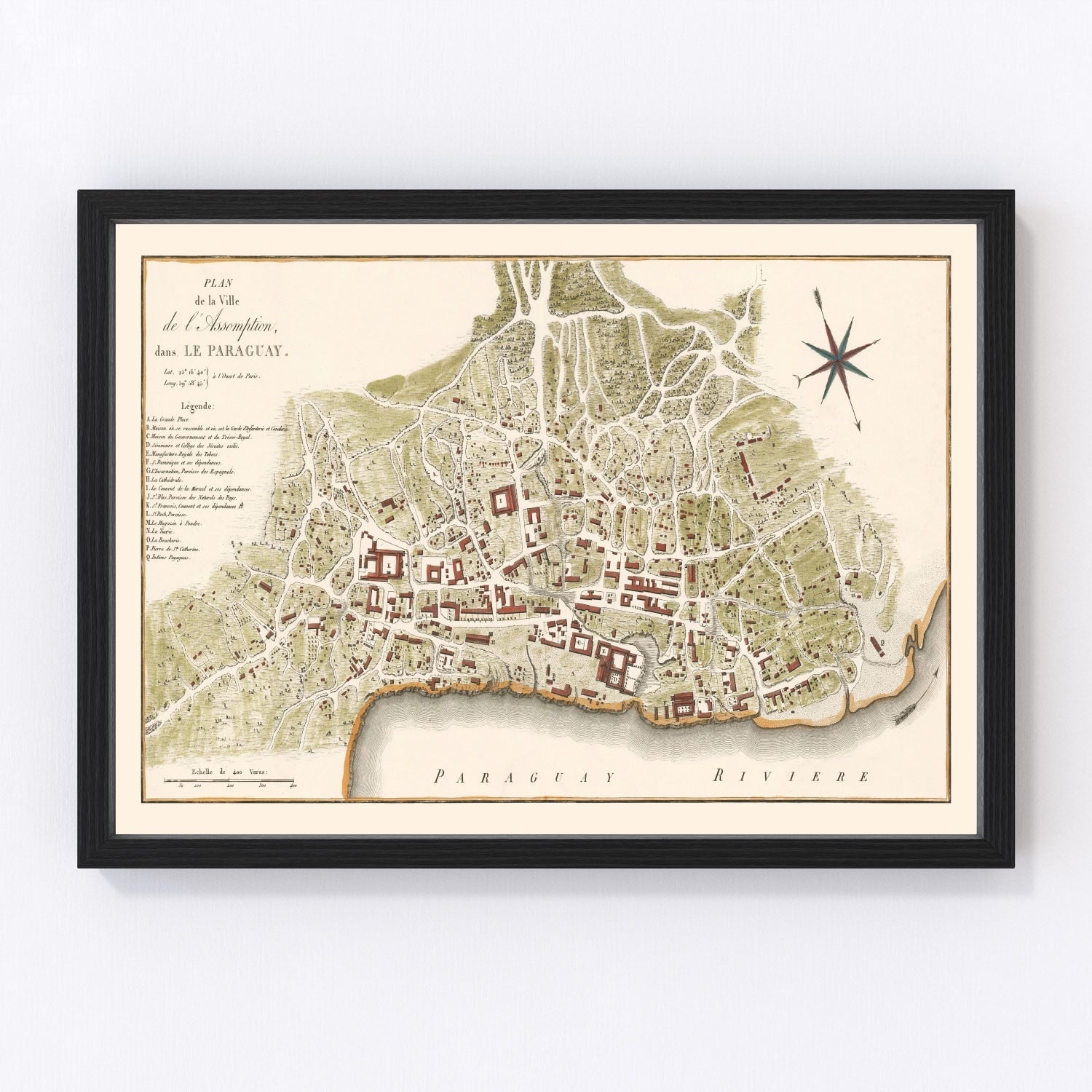 Vintage map of Asuncion, Paraguay colonial capital, 1809