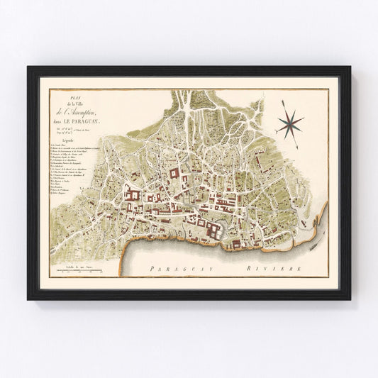 Vintage map of Asuncion, Paraguay colonial capital, 1809