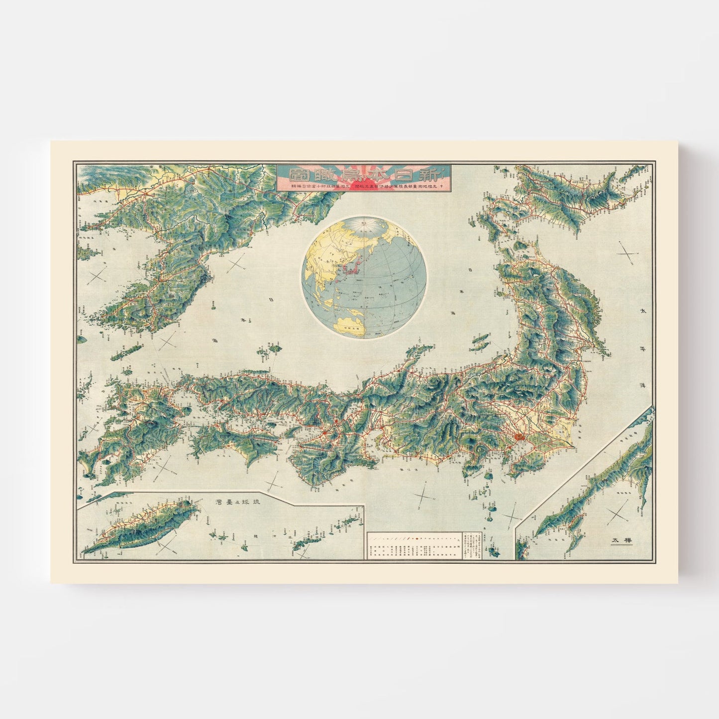 Vintage Bird's Eye View Railroad Map of Japan, 1920