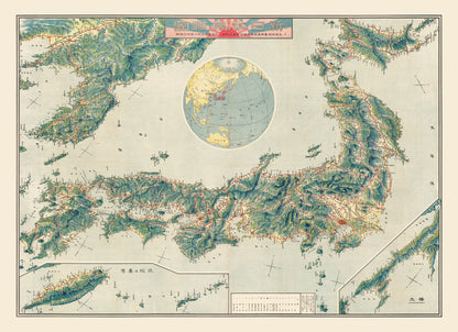 Vintage Bird's Eye View Railroad Map of Japan, 1920