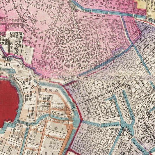 Vintage Map of Tokyo, Japan, 1887