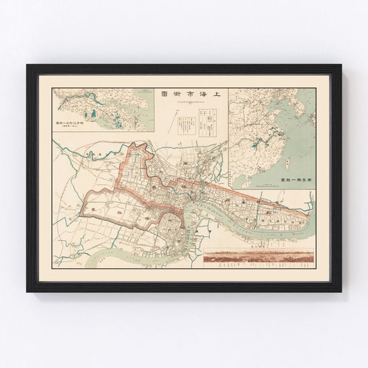 Vintage map of Shanghai, China, 1932