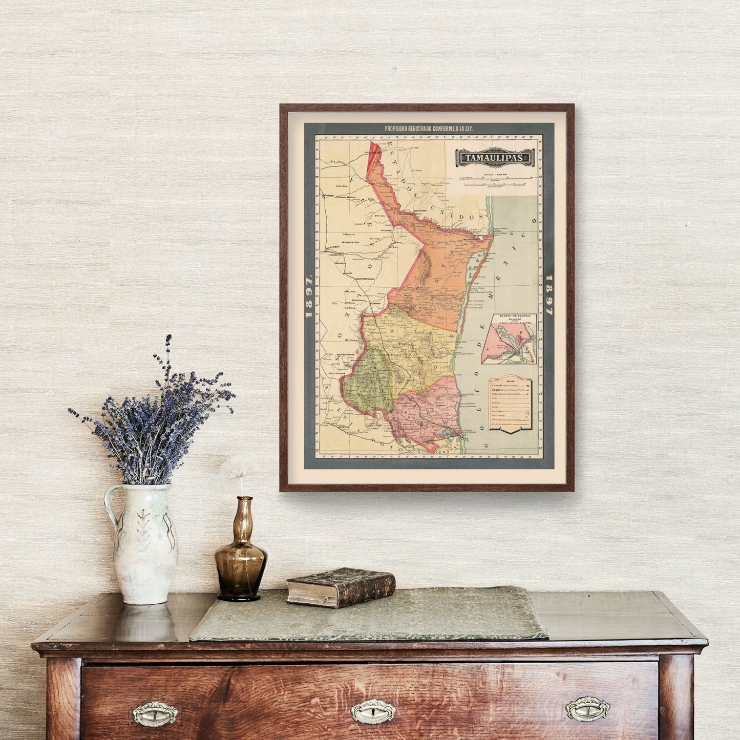Vintage Map of Tamaulipas, Mexico, 1897