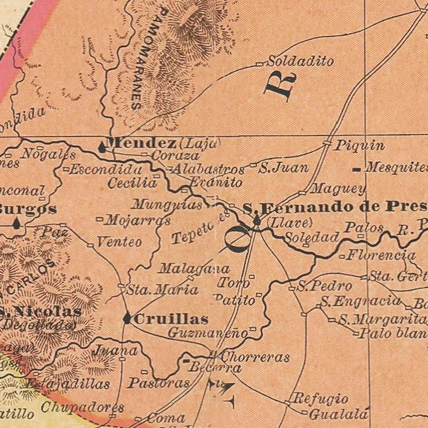 Vintage Map of Tamaulipas, Mexico, 1897