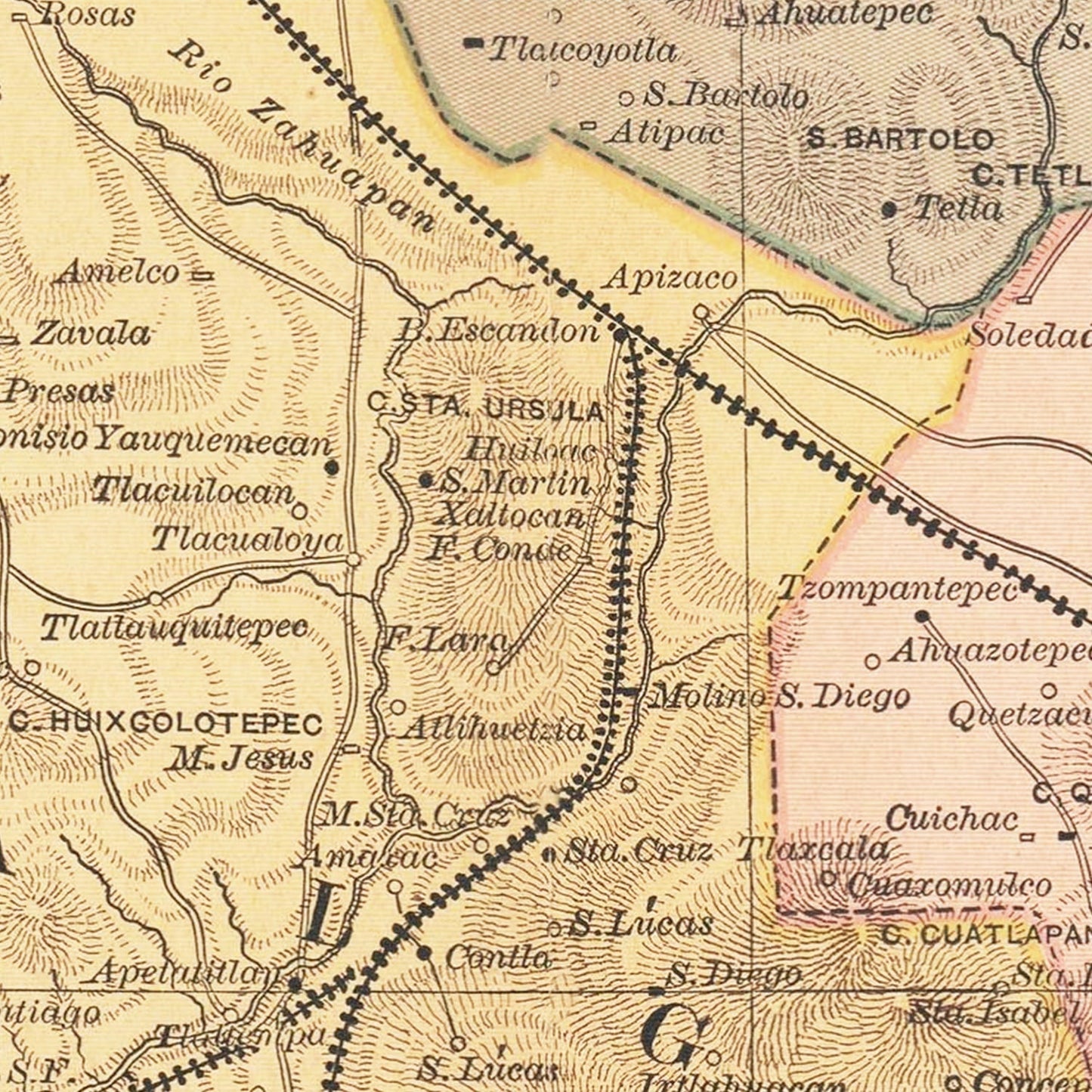 Vintage Map of Tlaxcala, Mexico, 1897