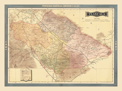 Vintage Map of Tlaxcala, Mexico, 1897