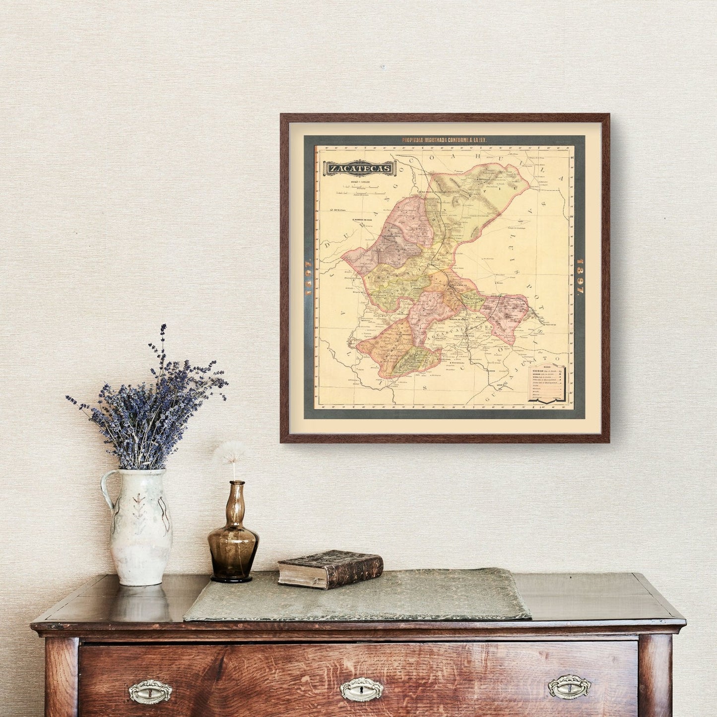 Vintage Map of Zacatecas, Mexico, 1897