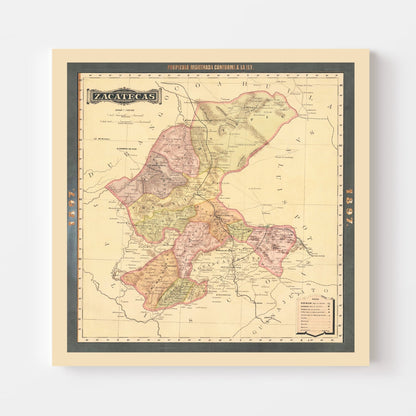 Vintage Map of Zacatecas, Mexico, 1897