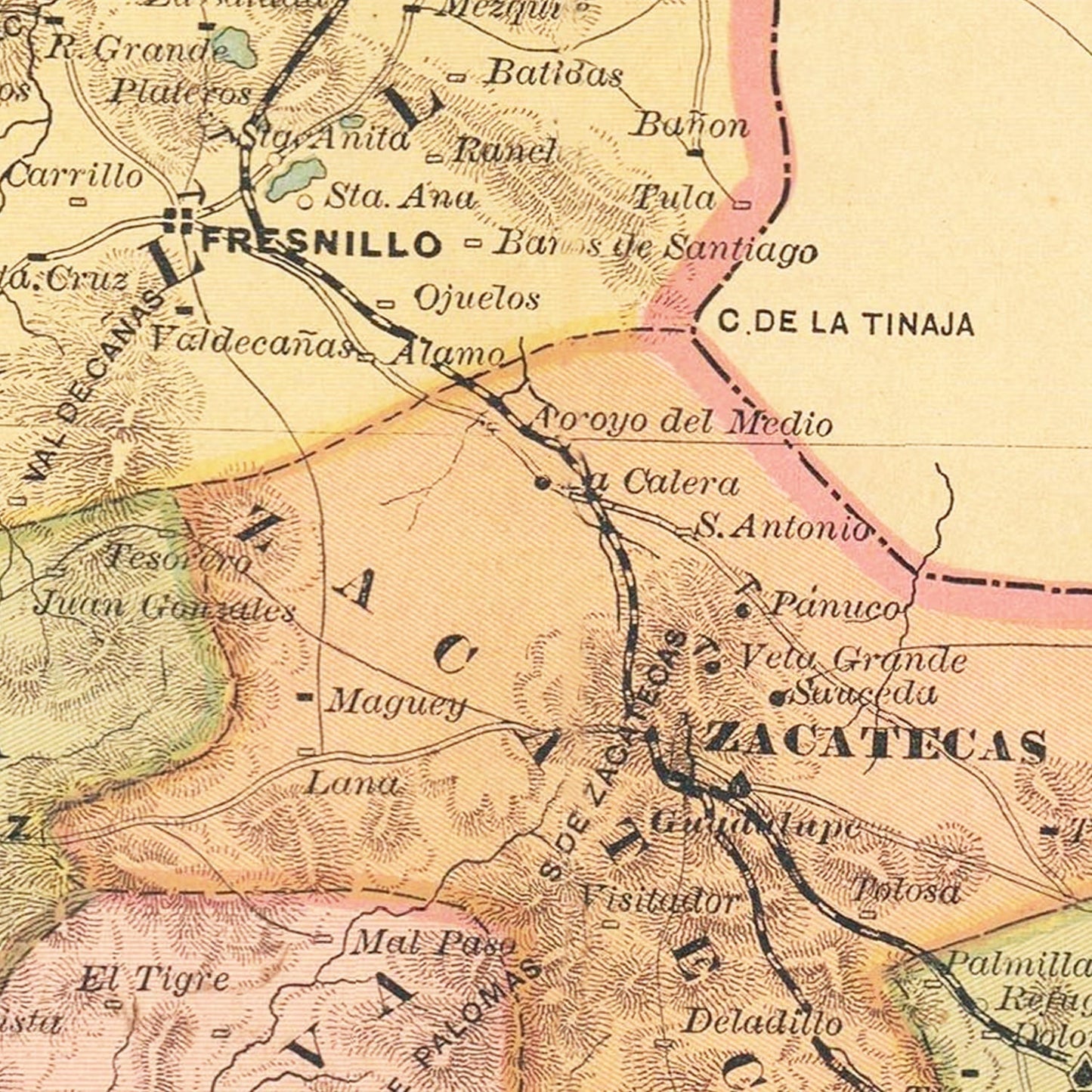 Vintage Map of Zacatecas, Mexico, 1897