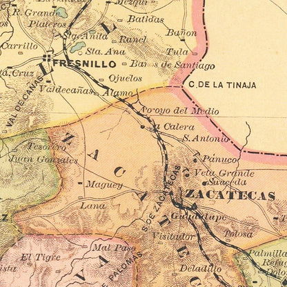 Vintage Map of Zacatecas, Mexico, 1897