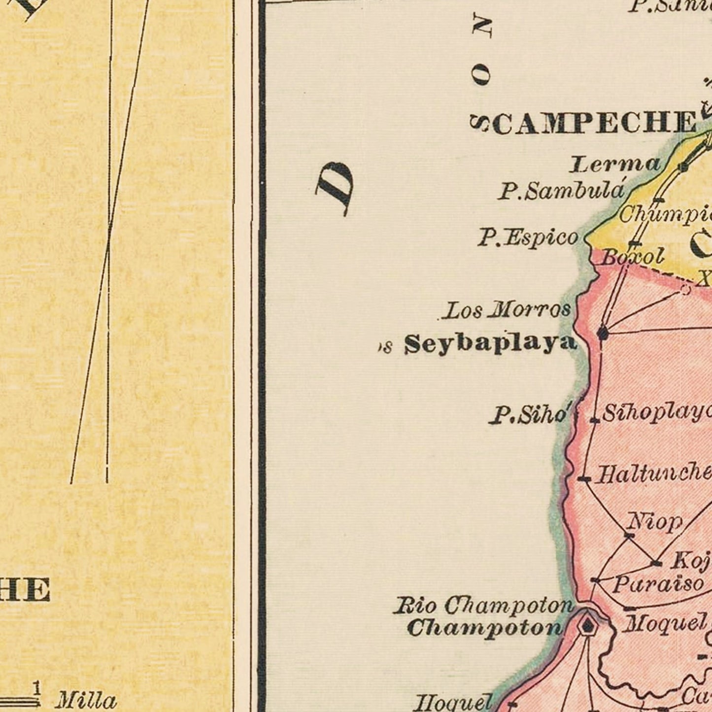 Vintage Map of Campeche, Mexico, 1897