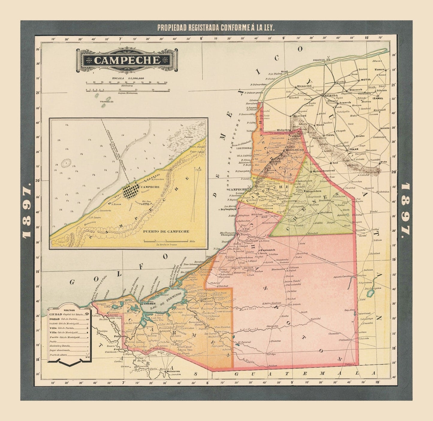 Vintage Map of Campeche, Mexico, 1897