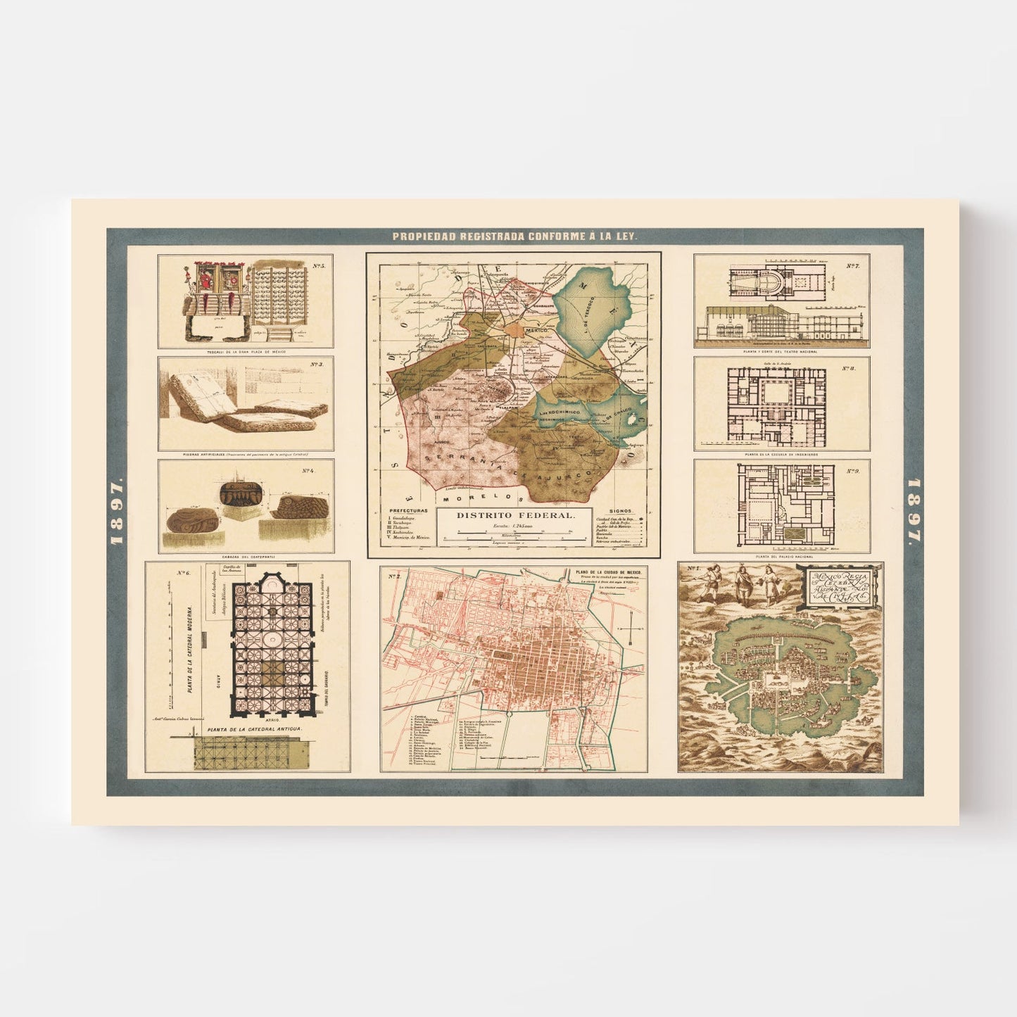 Vintage Map of Mexico City, Mexico, 1897