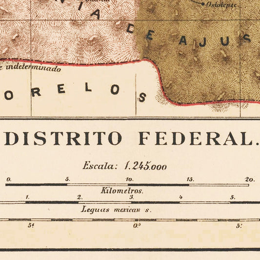 Vintage Map of Mexico City, Mexico, 1897
