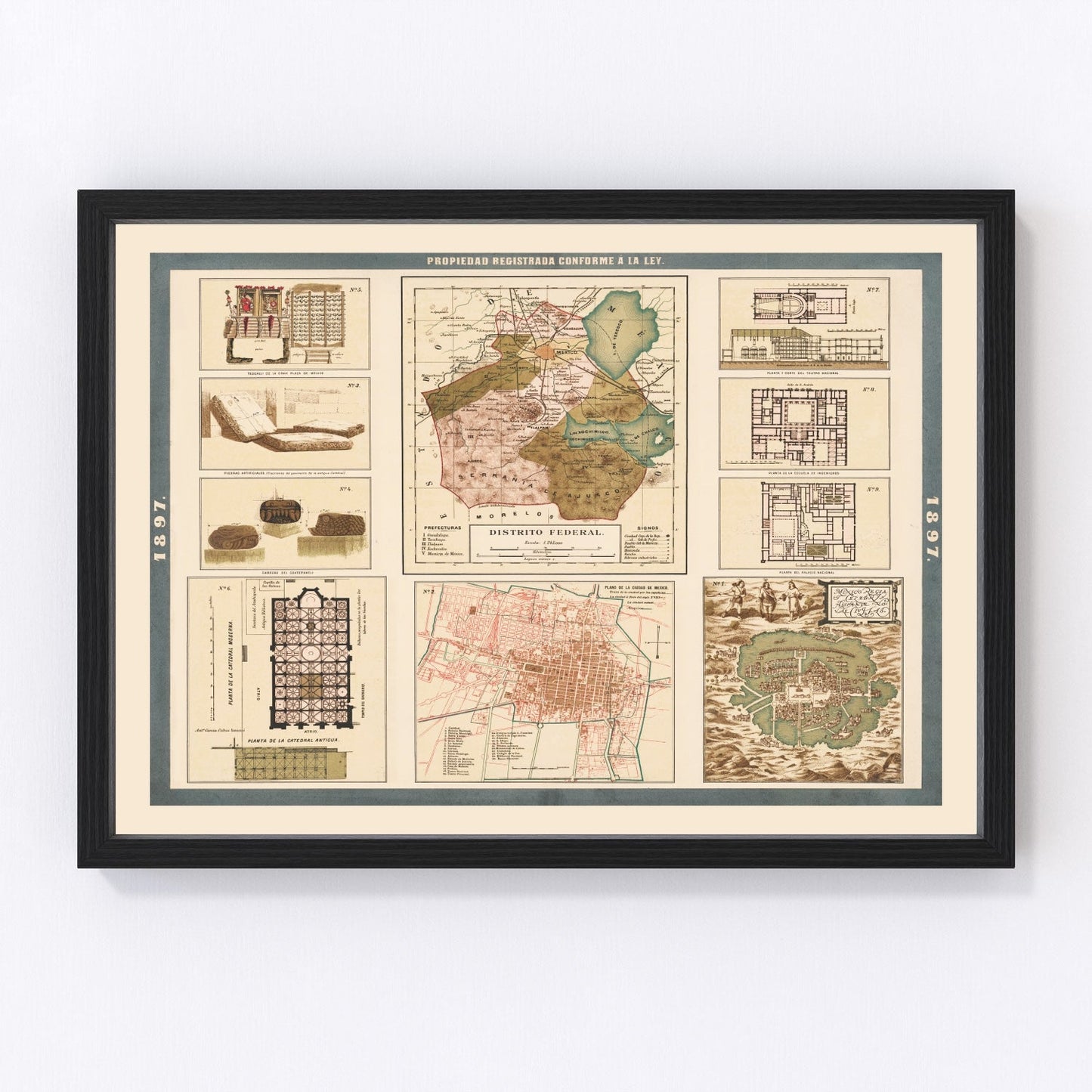 vintage map of Mexico City, Mexico, 1897