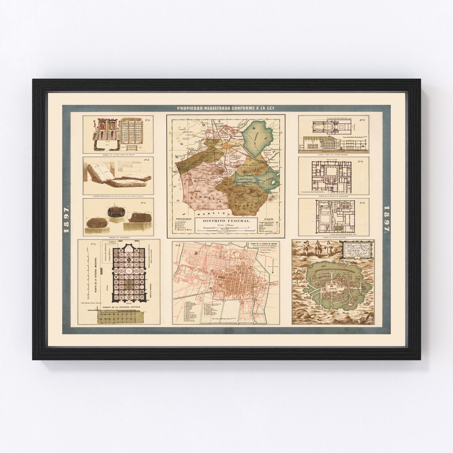 vintage map of Mexico City, Mexico, 1897