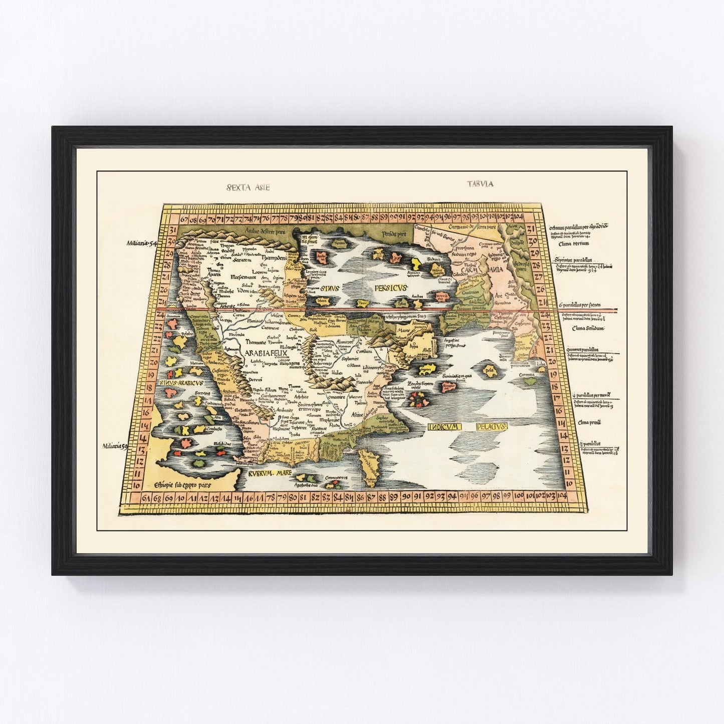 Vintage map of Arabia, 1513 - restored Renaissance-era Arabian Peninsula cartography