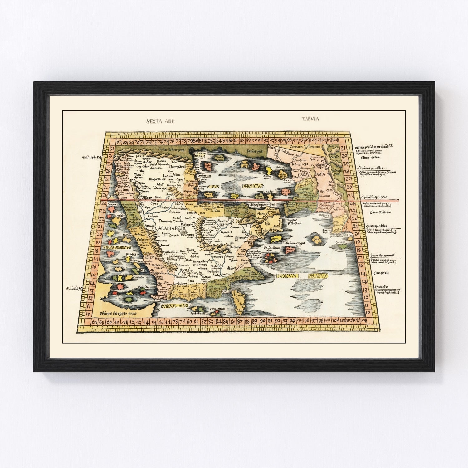 Vintage map of Arabia, 1513 - restored Renaissance-era Arabian Peninsula cartography