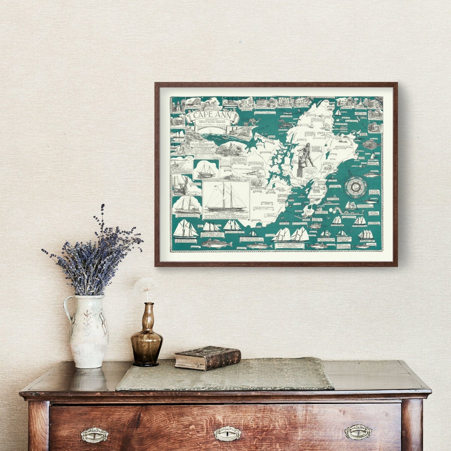 Vintage Pictorial Map of Cape Ann, Massachusetts, 1947