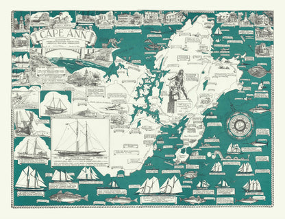 Vintage Pictorial Map of Cape Ann, Massachusetts, 1947