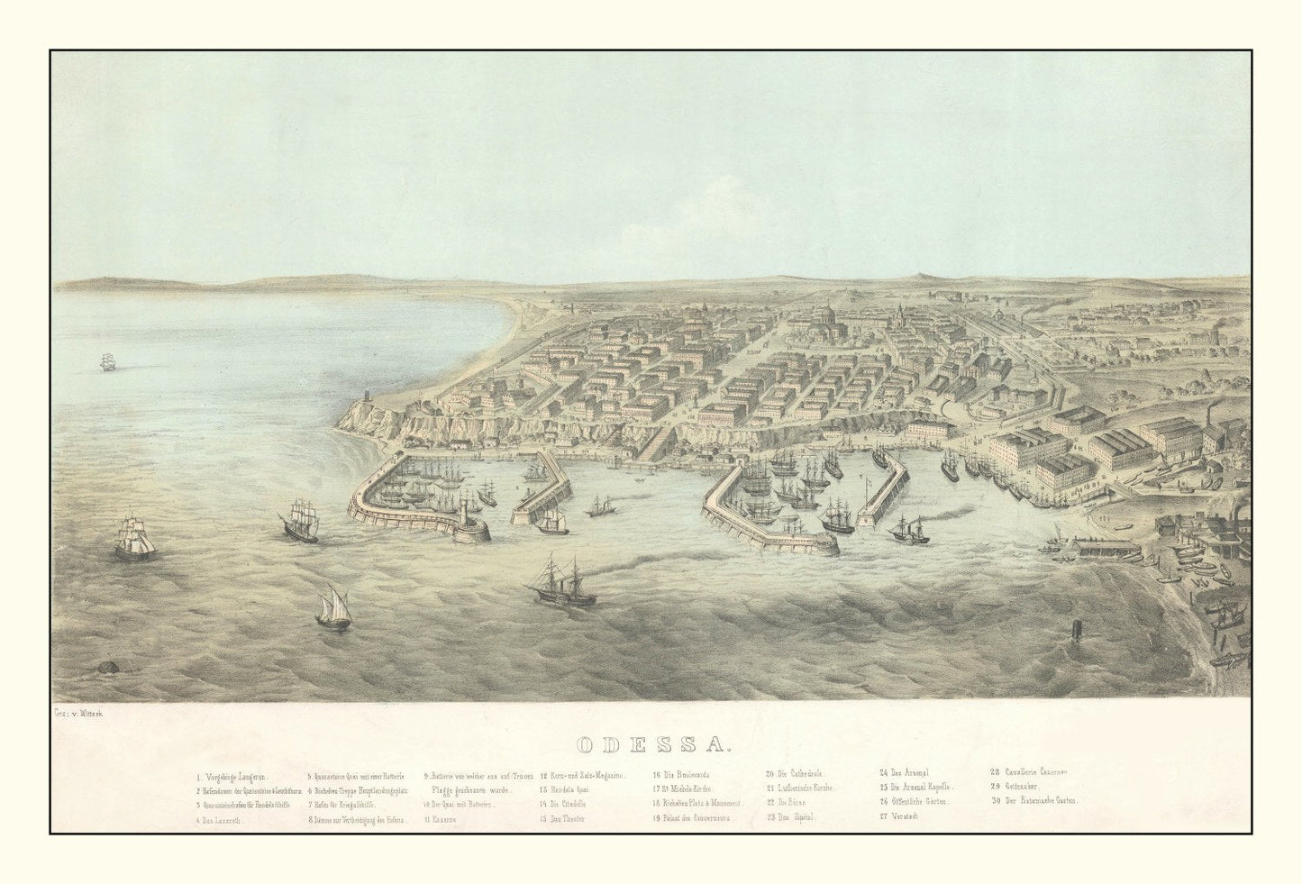 Vintage Map of Odesa, Ukraine, 1854