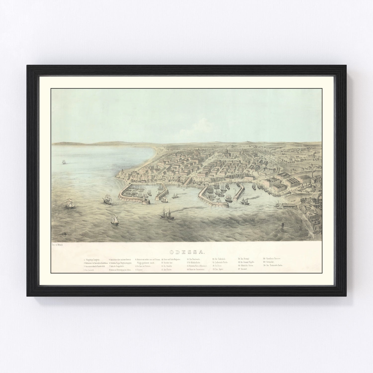 Vintage map of Odesa, Ukraine, 1854