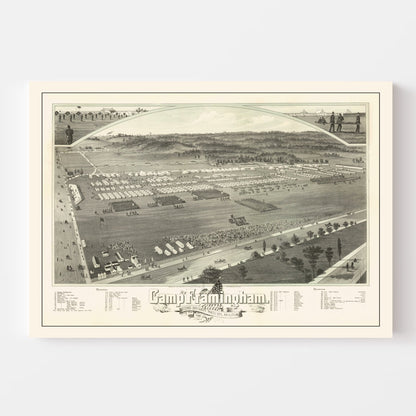 Vintage Map of Camp Framingham, Massachusetts, 1885